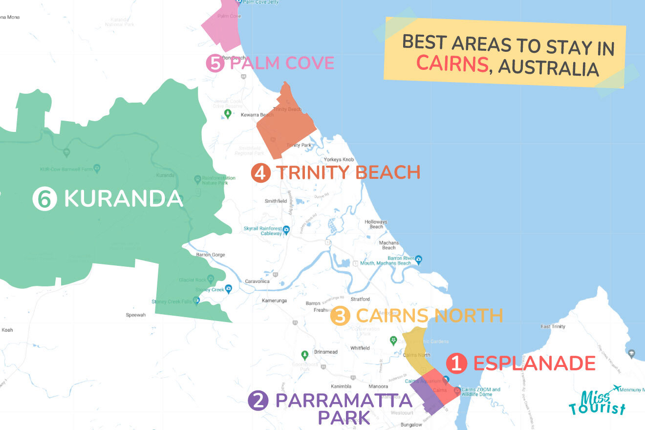 Map of best places to stay Cairns
